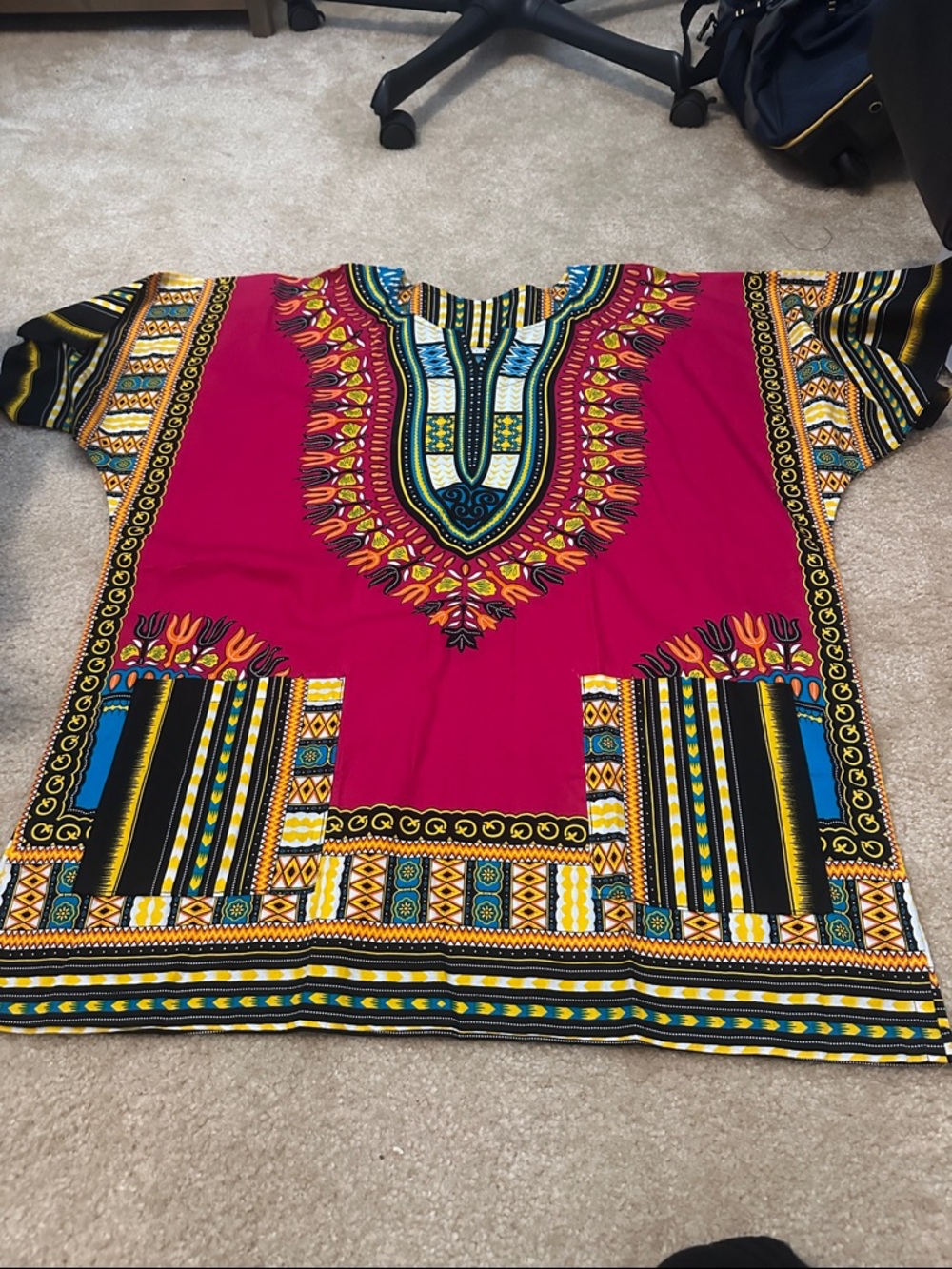 Vibrant Fuchsia Dashiki Top with Multicolor Tribal Print